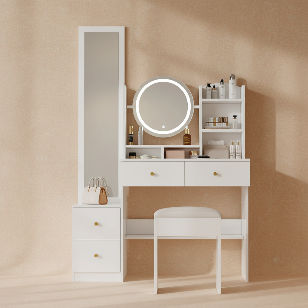 Coiffeuse 4-en-1 LED avec miroirs