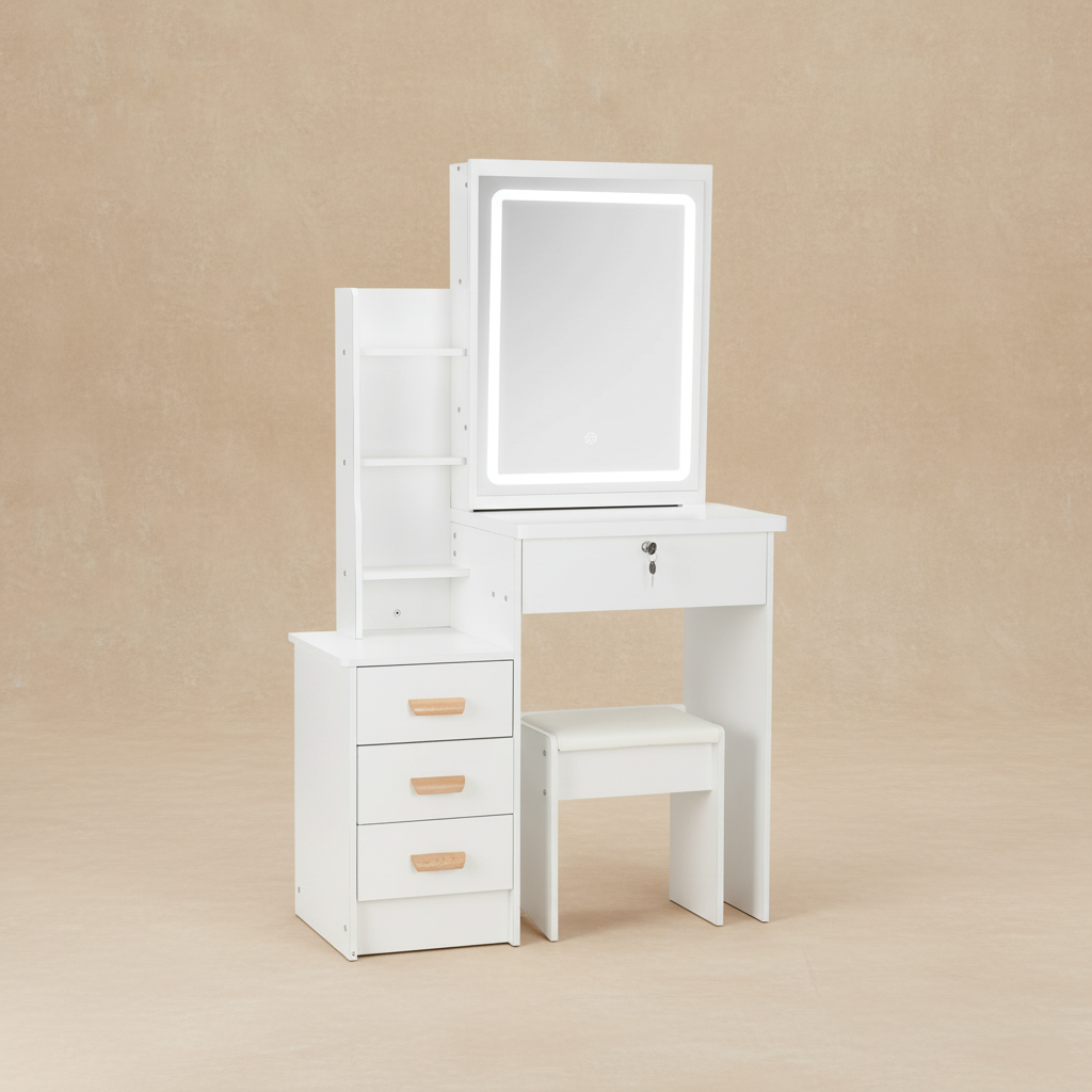 Coiffeuse blanche LED miroir coulissant