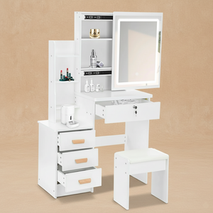 Coiffeuse blanche LED miroir coulissant