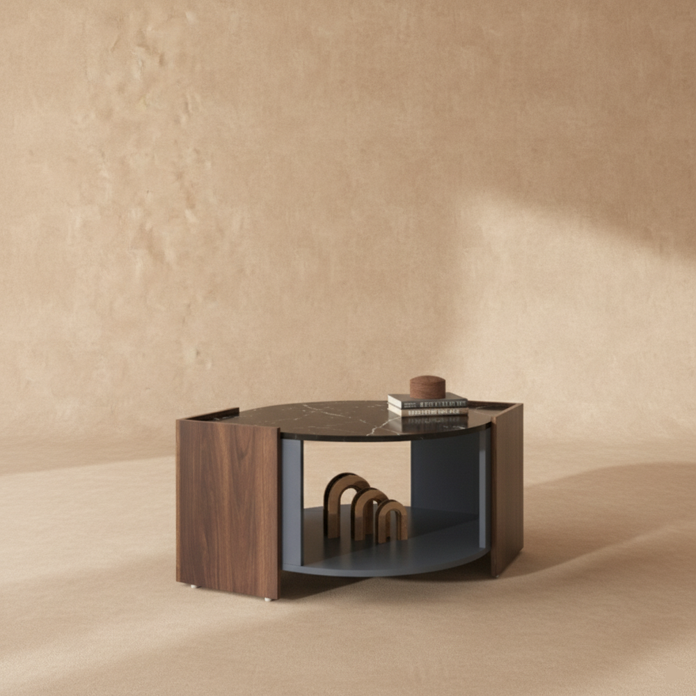 Table basse marbre noir noyer design