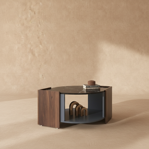 Table basse marbre noir noyer design