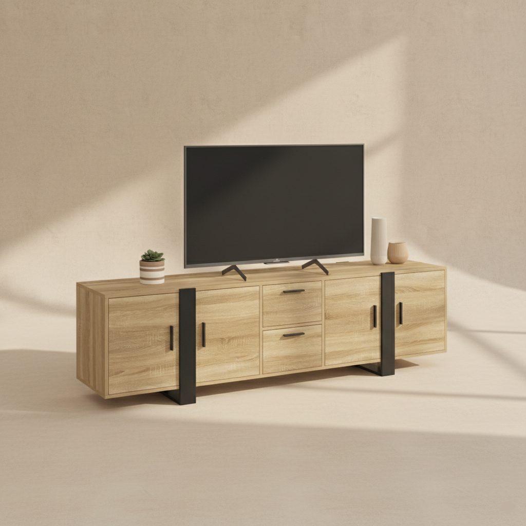 Meuble TV bois noir industriel