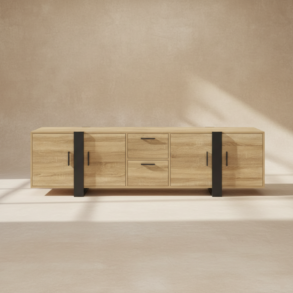 Meuble TV bois noir industriel