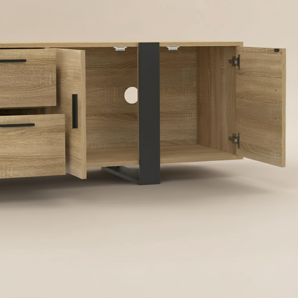 Meuble TV bois noir industriel