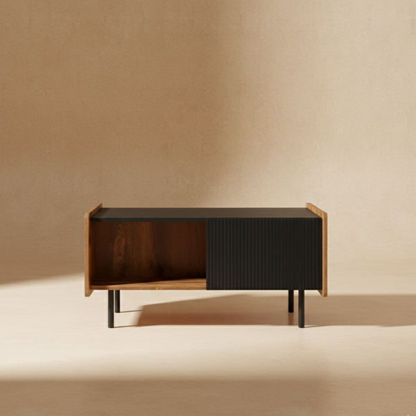 Table basse bois et noir design