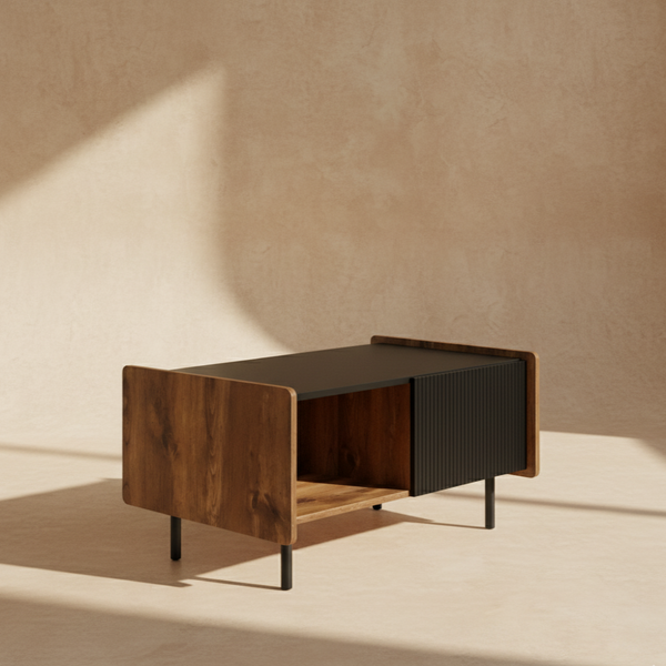 Table basse bois et noir design