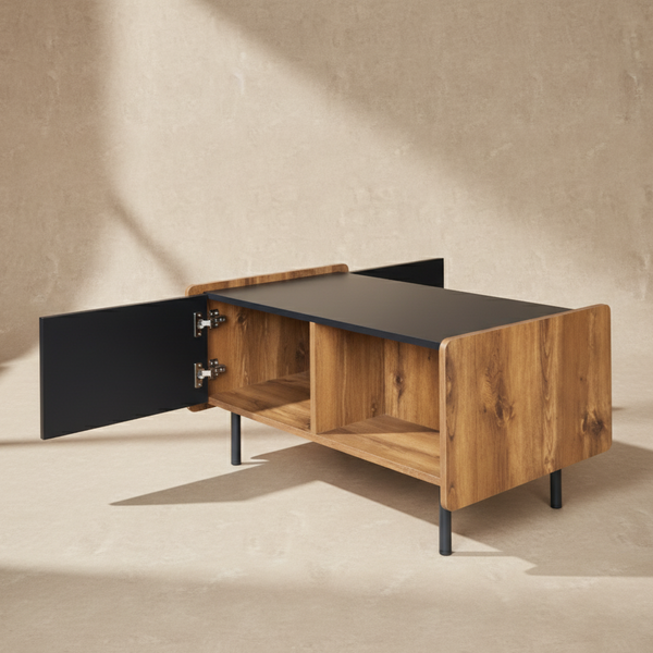 Table basse bois et noir design