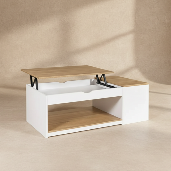 Table basse relevable blanche bois