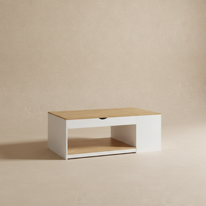 Table basse relevable blanche bois