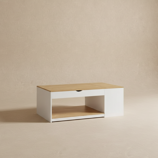 Table basse relevable blanche bois