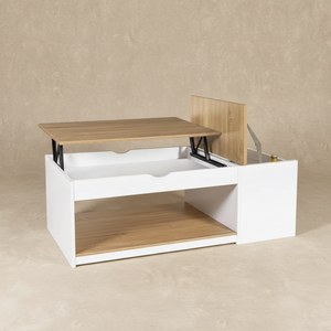 Table basse relevable blanche bois