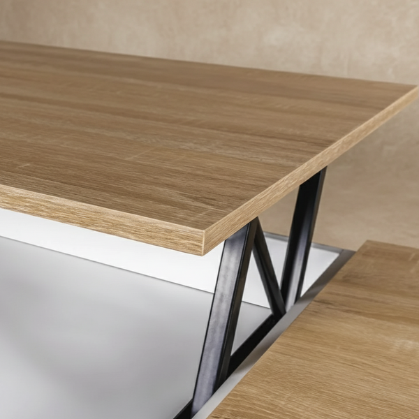 Table basse relevable blanche bois