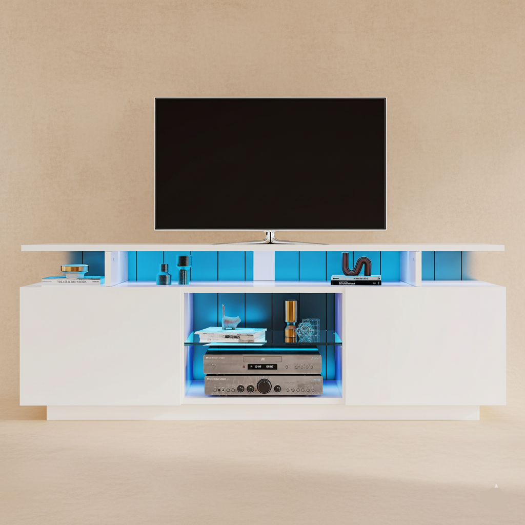 Meuble TV scandinave blanc LED