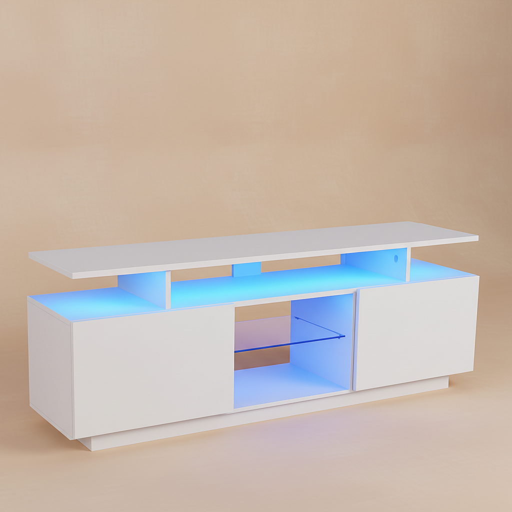 Meuble TV scandinave blanc LED