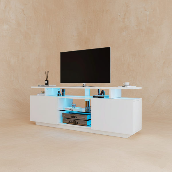 Meuble TV scandinave blanc LED