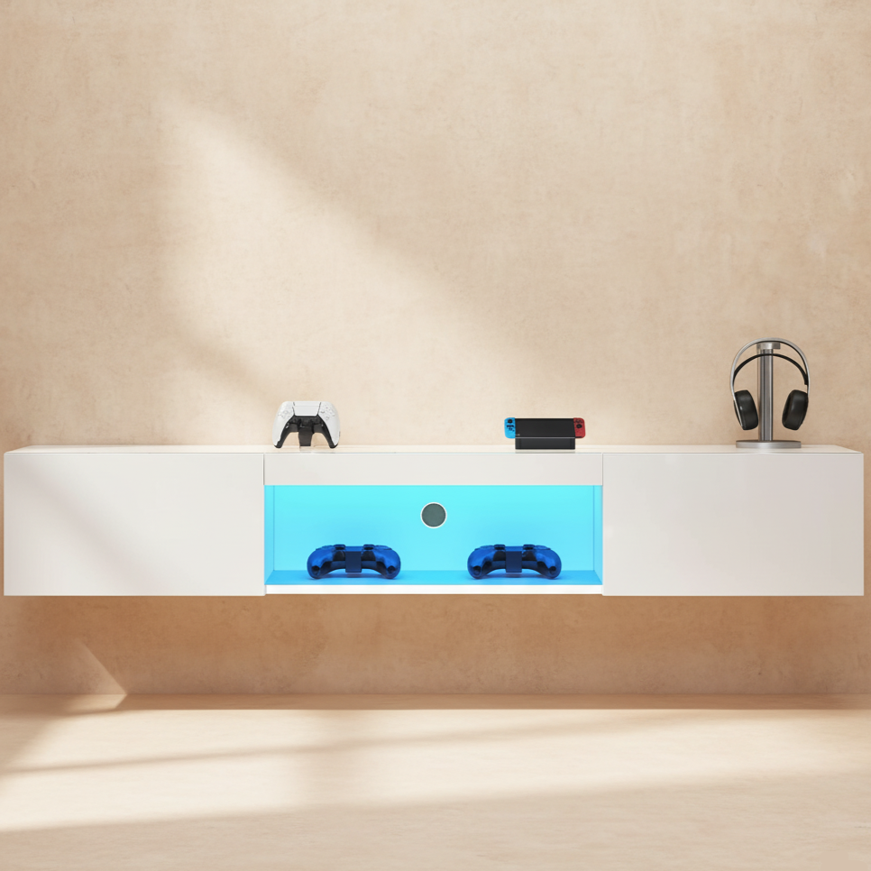 Meuble TV mural blanc LED