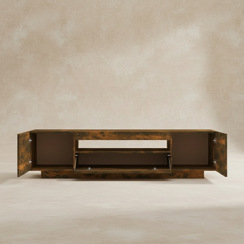 Meuble TV chêne fumé LED intégré