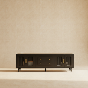 Meuble TV noir rétro avec verre rainuré