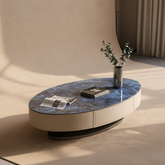 Table basse ovale marbre bleu design
