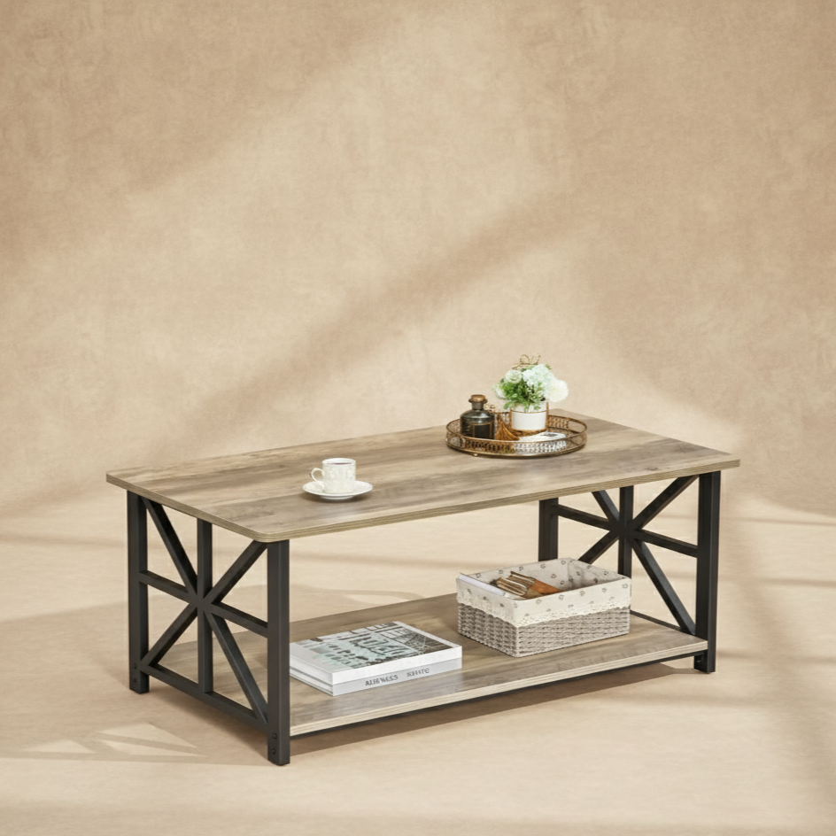 Table basse rectangulaire grise métal