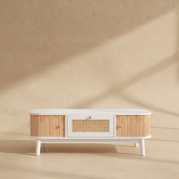 Table basse rotin bois blanc