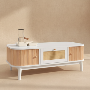 Table basse rotin bois blanc