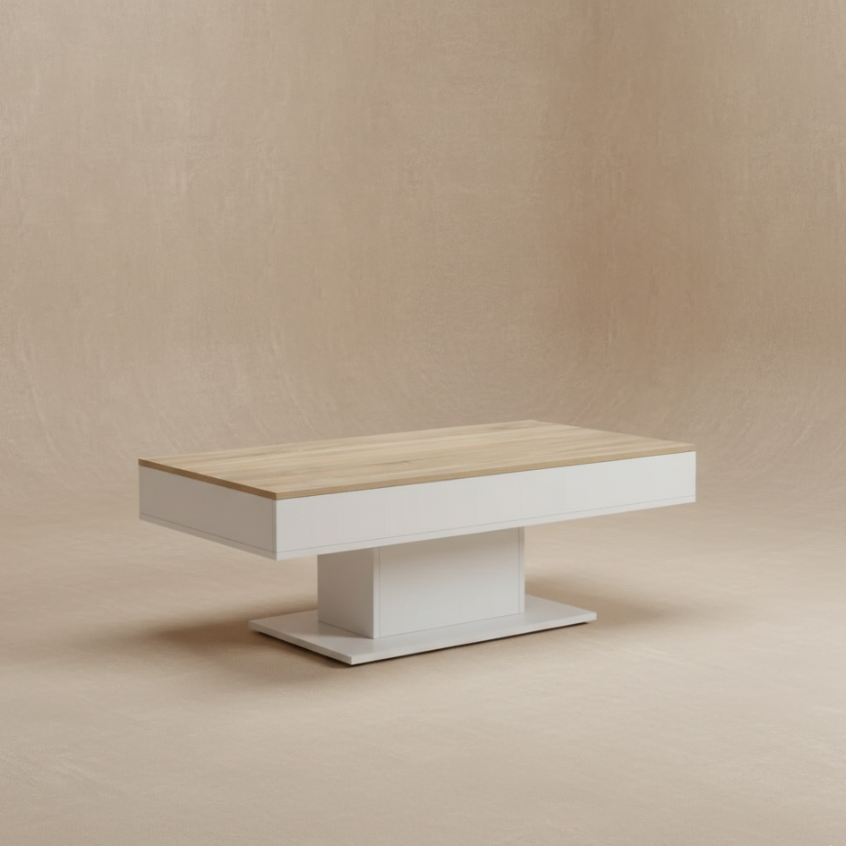 Table basse rectangulaire blanc chêne