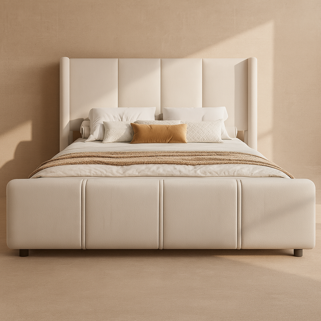 Lit capitonné beige USB moderne