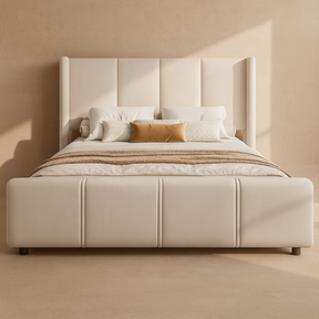 Lit capitonné beige USB moderne
