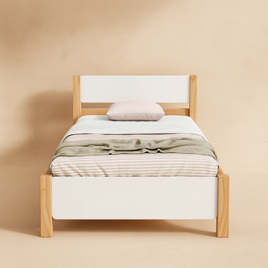 Lit simple bois naturel blanc