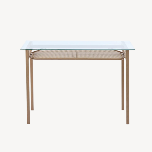 Table à manger rectangulaire verre trempé et rotin