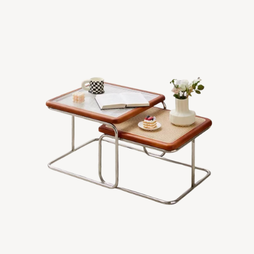 Table basse carrée rotin verre