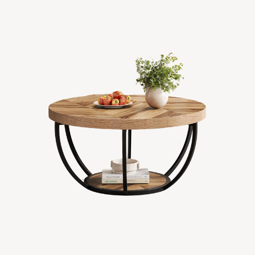 Table basse ronde bois et métal design
