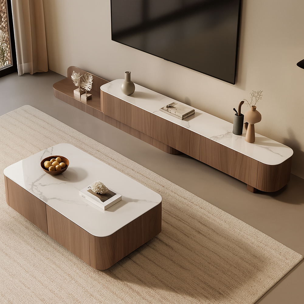 Meuble TV bois foncé blanc design