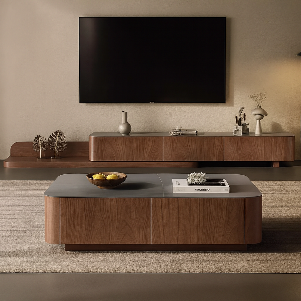 Meuble TV bois foncé blanc design