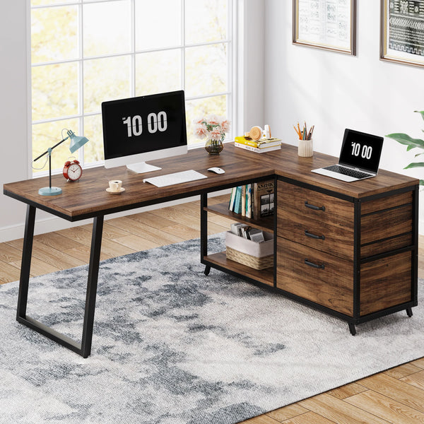 Bureau d’angle bois foncé industriel