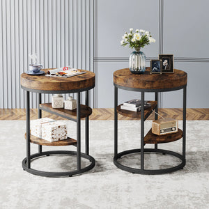 Table d’appoint ronde industrielle bois