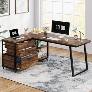 Bureau d’angle bois foncé industriel