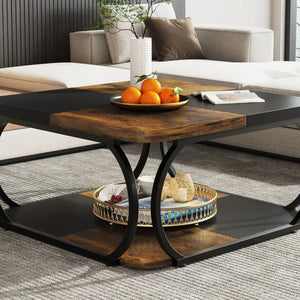 Table basse carrée bois métal design