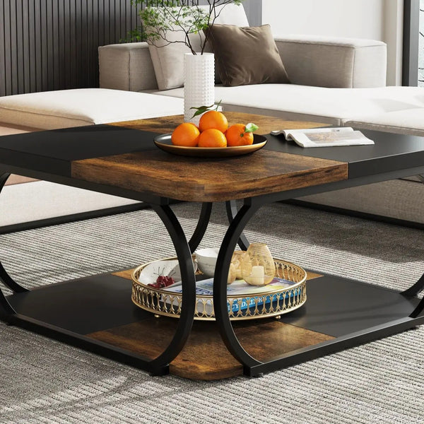 Table basse carrée bois métal design