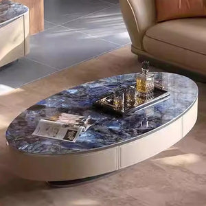 Table basse ovale marbre bleu design