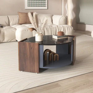 Table basse marbre noir noyer design