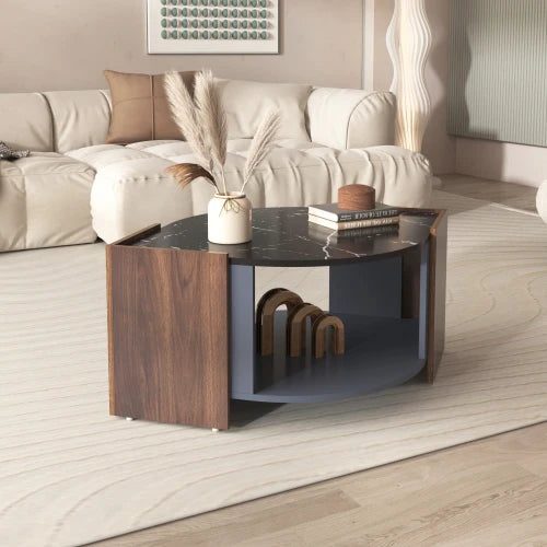 Table basse marbre noir noyer design