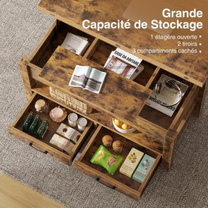 Table basse relevable bois vintage