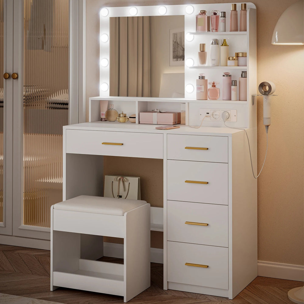 Coiffeuse blanche LED tiroirs design