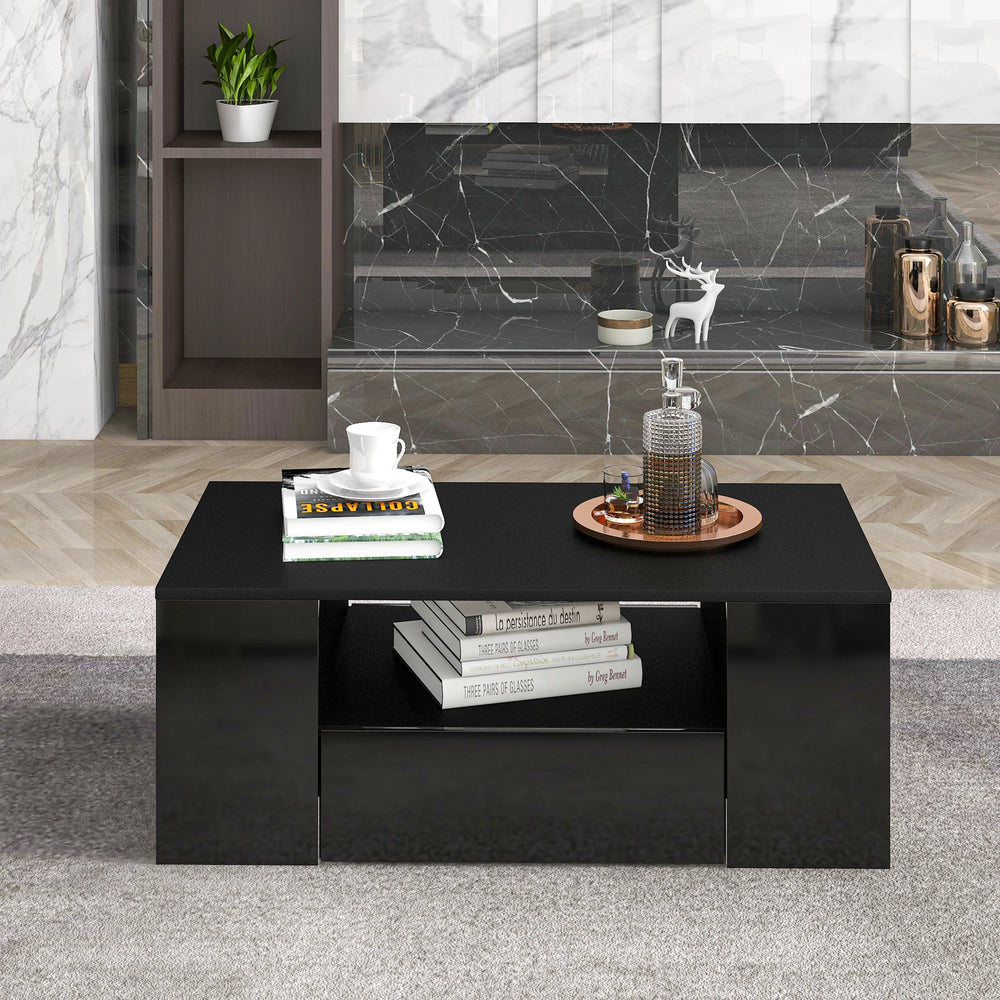 Table basse moderne noire avec tiroirs