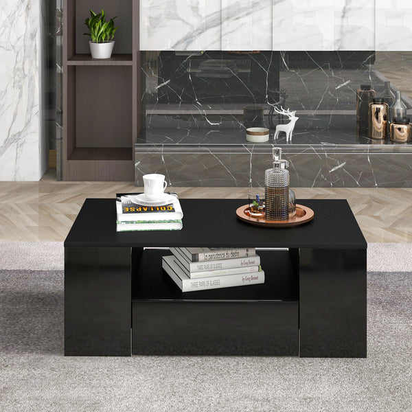 Table basse moderne noire avec tiroirs