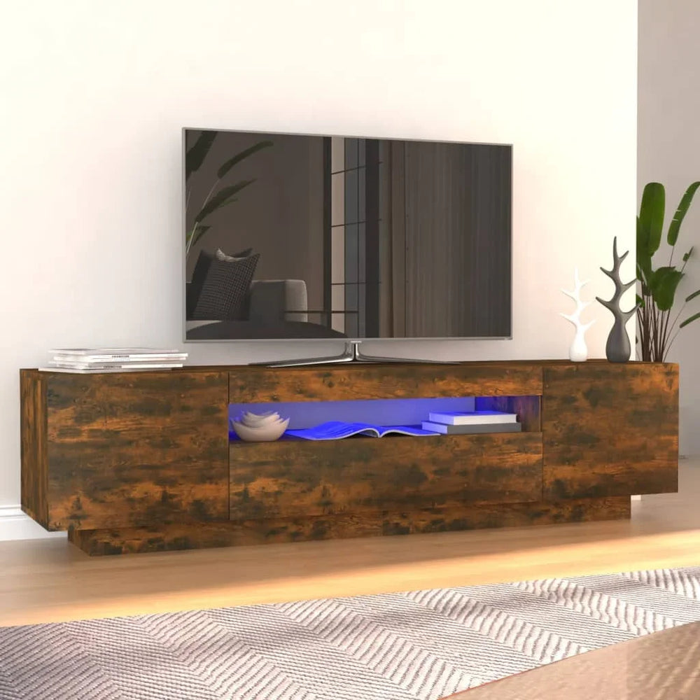 Meuble TV chêne fumé LED intégré