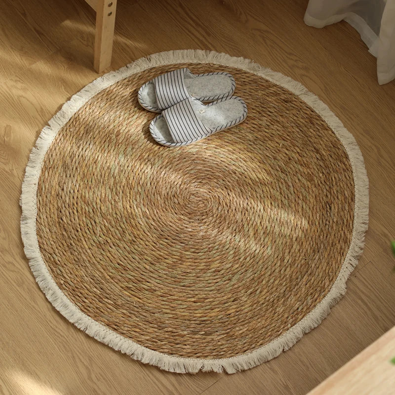 Tapis rond jute naturel frangé