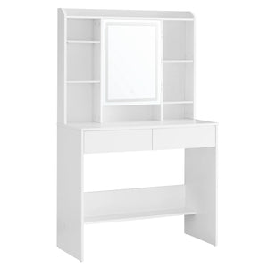 Coiffeuse blanche miroir LED rotatif